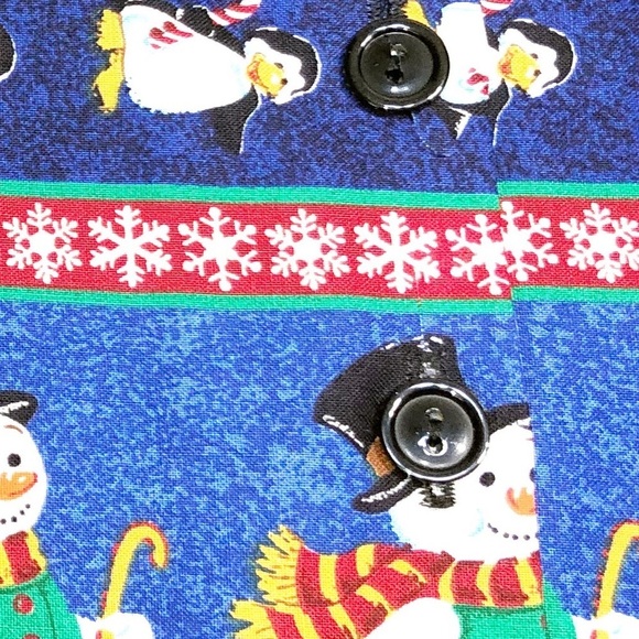 Vintage 111 Main Blue and Black Festive Snowman and Penguin Vest Size L - Picture 7 of 10